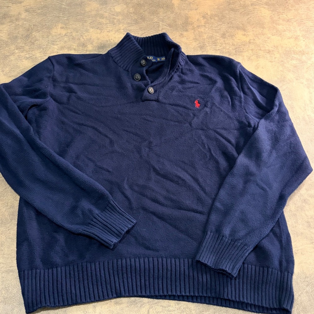 Polo Ralph Lauren‎ Sweater Mens XL Navy Blue Cotton Button Mock Neck 5017